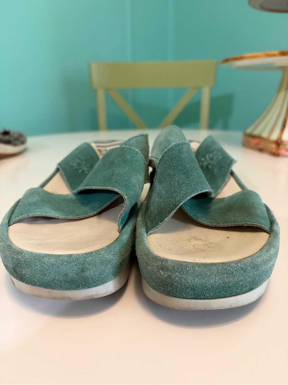 Fly London Green Suede Crossover Slide Sandals Size 9-9.5 - Picture 3 of 9